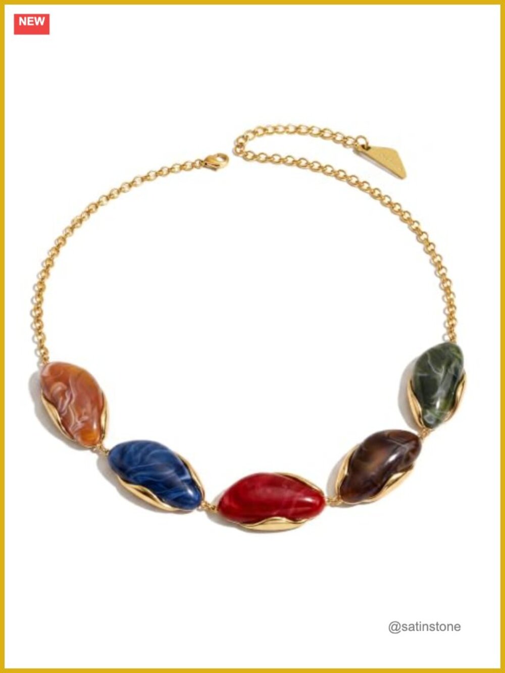 Chunky Resin Teardrop Bead Statement Necklace with 18K Gold Plated Chain